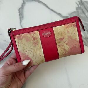 Coach Long Zip Wallet Clutch Red and Cream Women's Designer Leather Wristlet